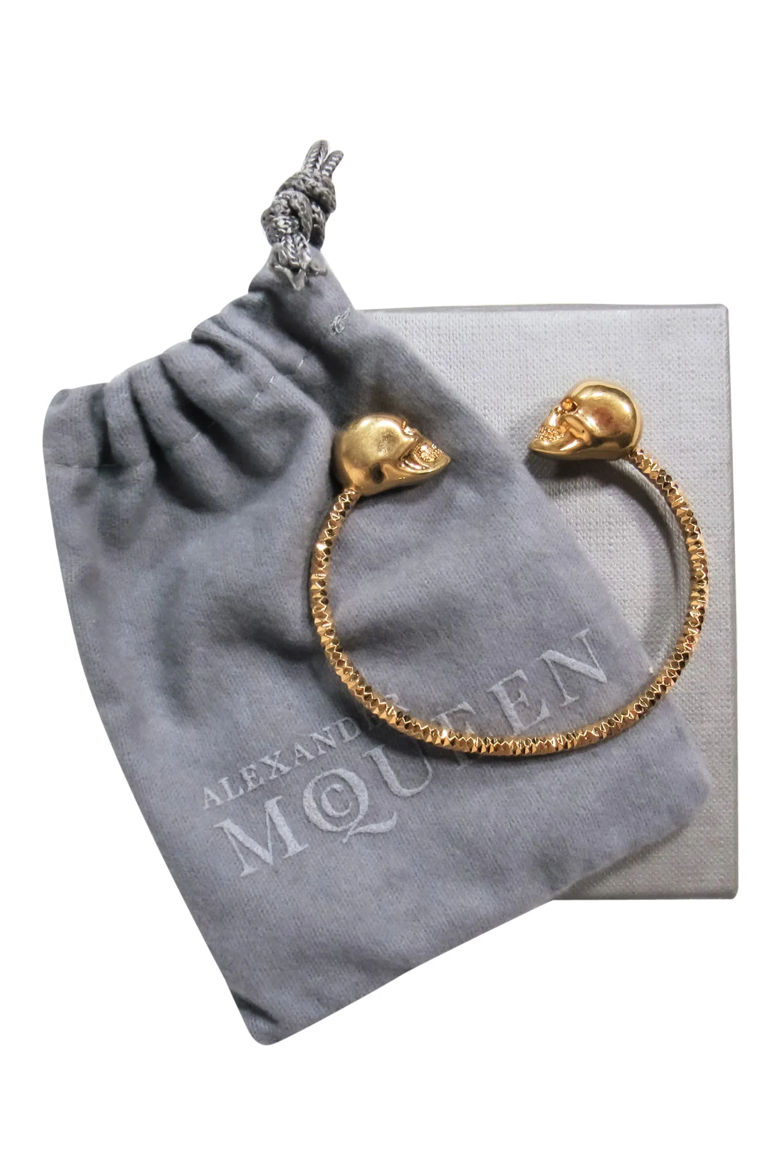 Alexander McQueen - Gold Textured Embellished "Twin Skull" Bangle