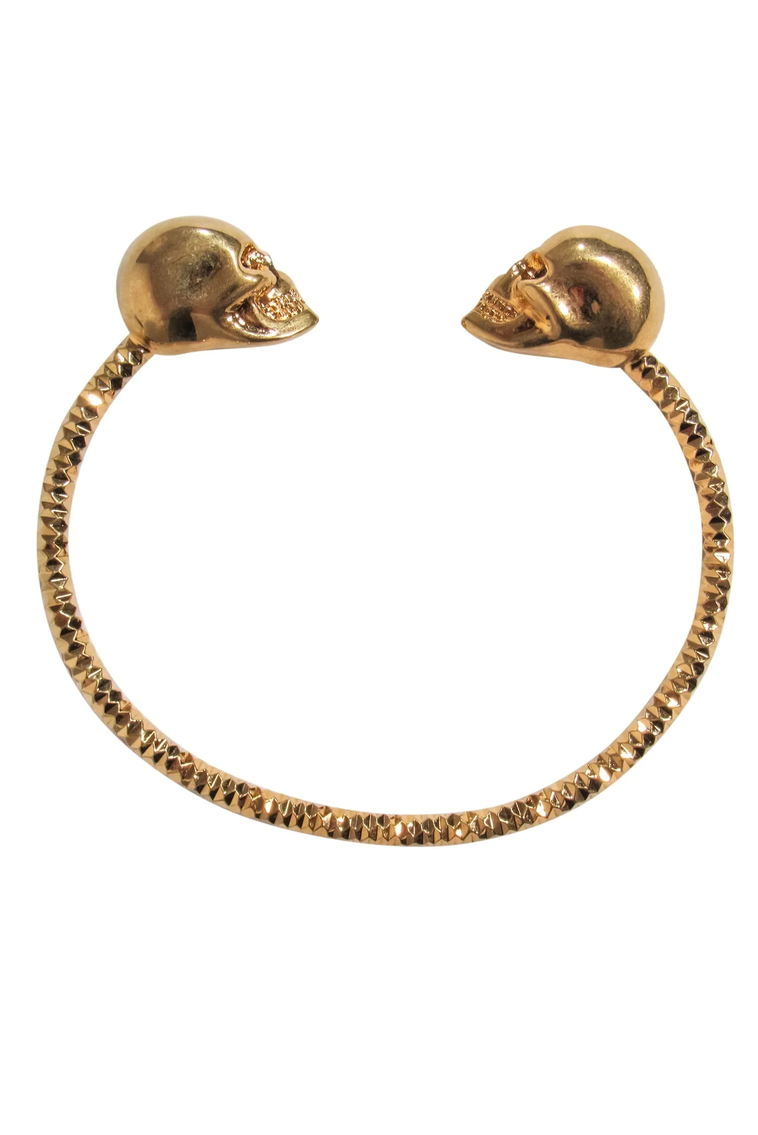 Alexander McQueen - Gold Textured Embellished "Twin Skull" Bangle