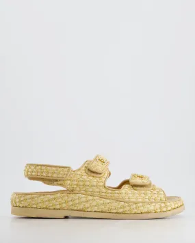 Chanel Beige Raffia Dad Sandals With Pearl Cc Logo Detail Size Eu 37.5c