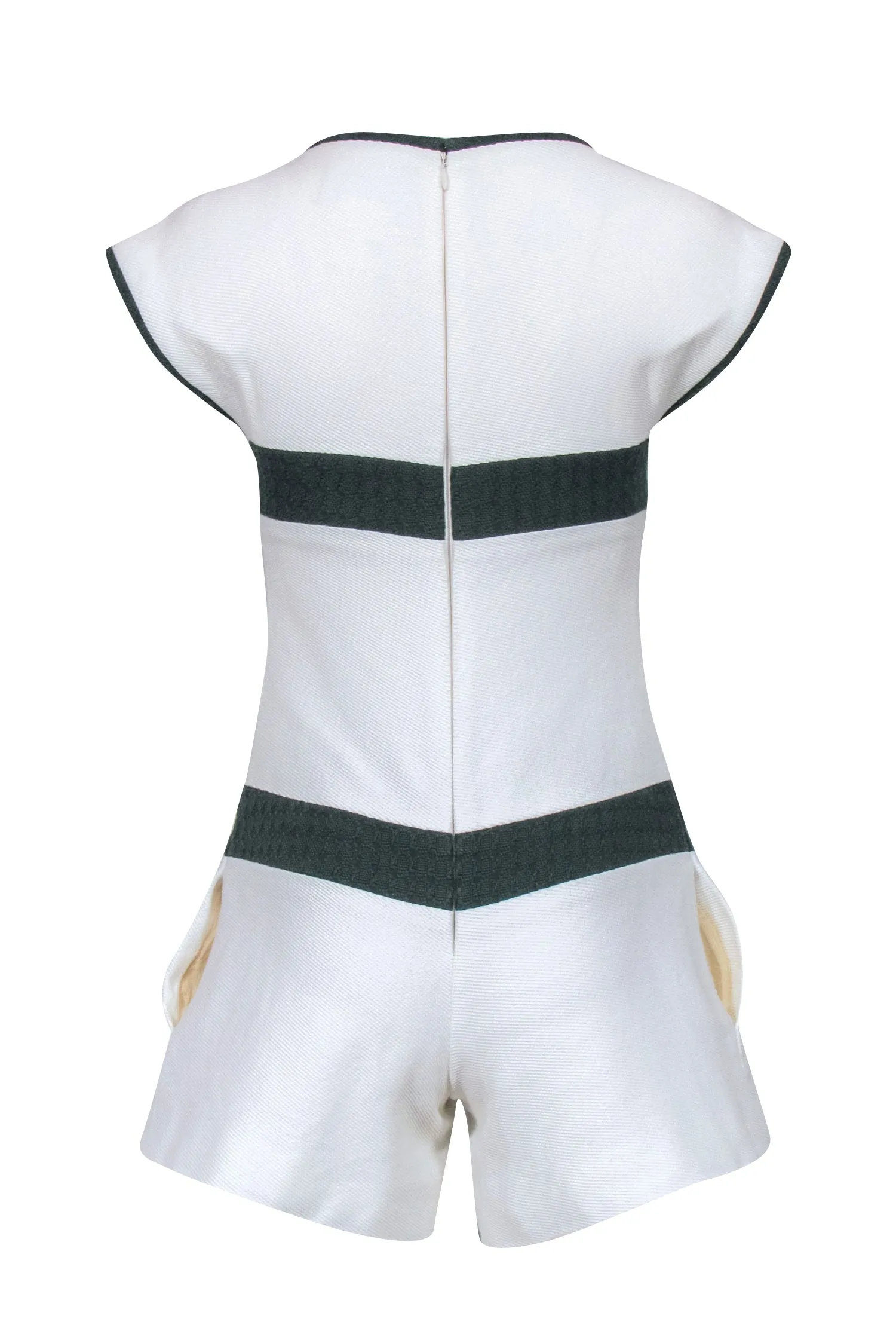 Chanel - Off White Tweed Romper w/ Hunter Green Inset Sz 2
