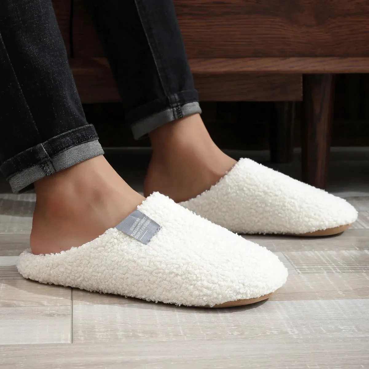 Couples Home Slippers Soft Fur Slippers Warm Indoor Flat Slides Nonslip Cotton Shoes Bedroom Light Slience Flats Floor Shoes