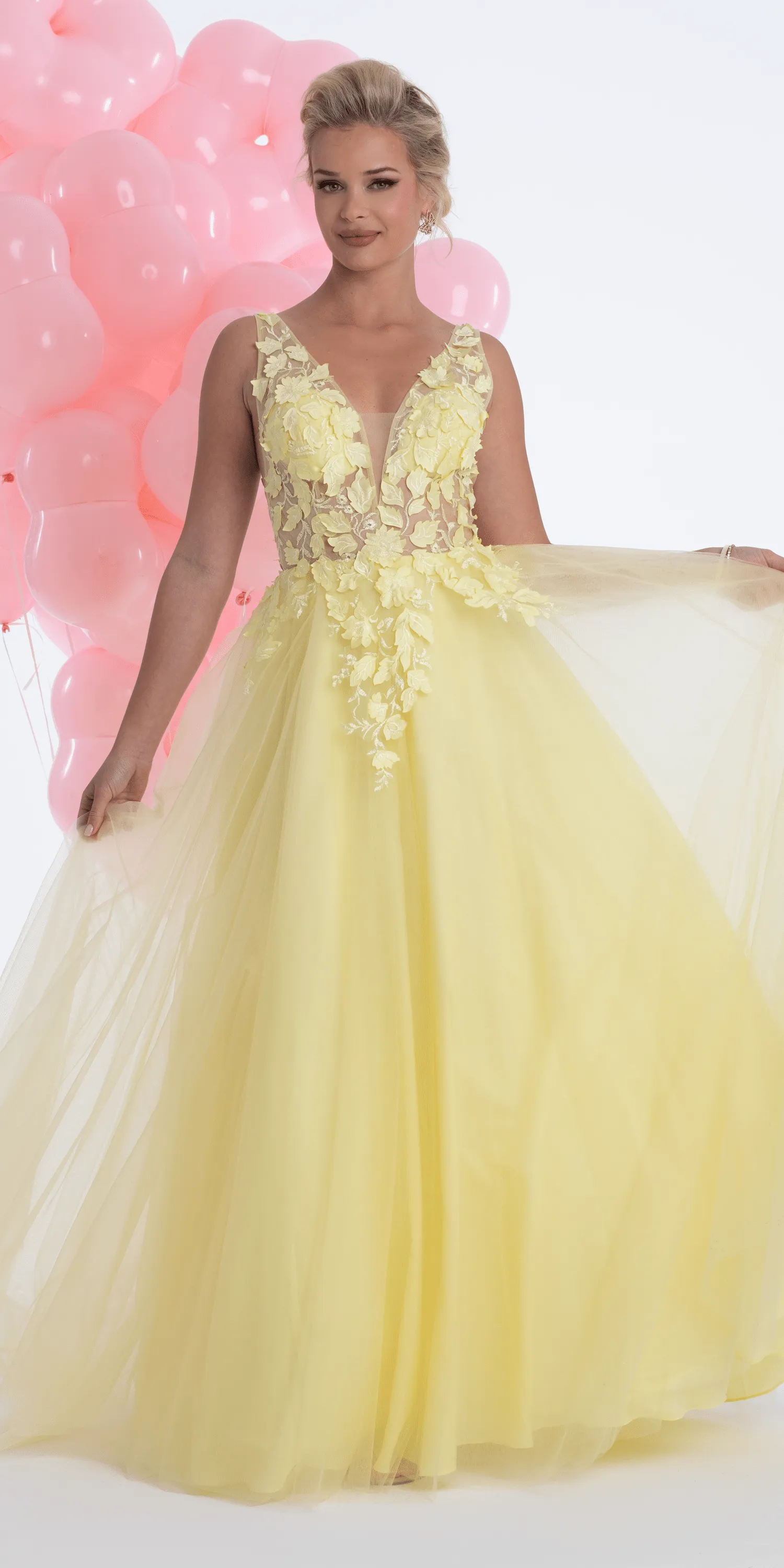 Deep V Back 3 D Floral Tulle Ballgown