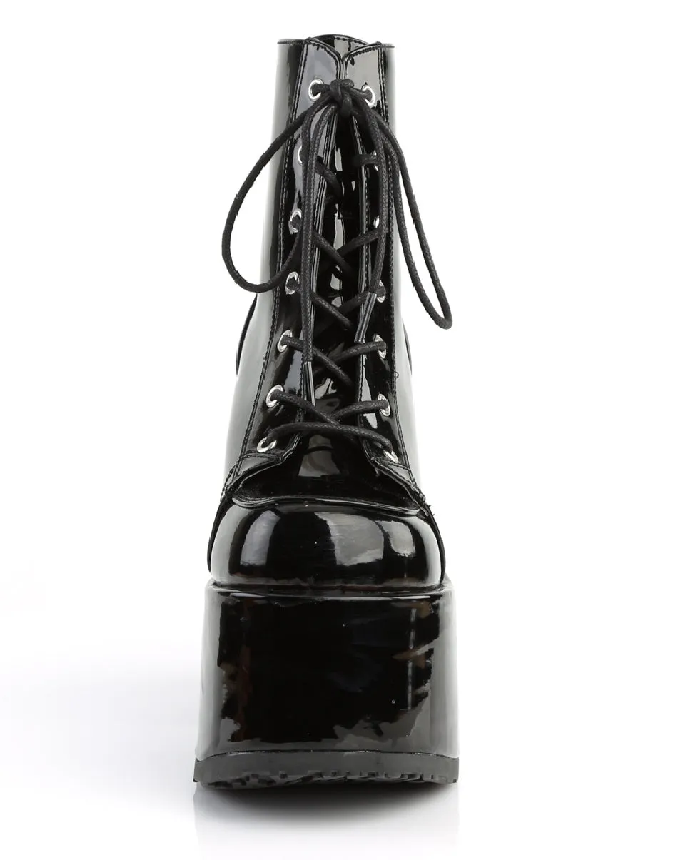 Demonia Black Patent Lace-Up Women's Platform Ankle Boots