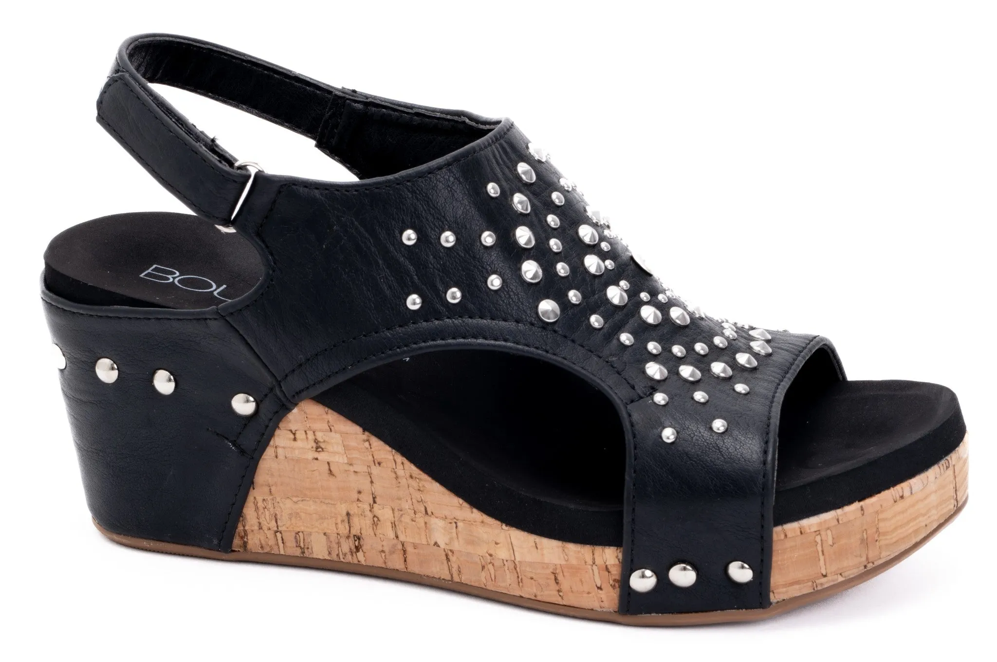 Docie Doe Silver Stud & Black Wedge/Sandal