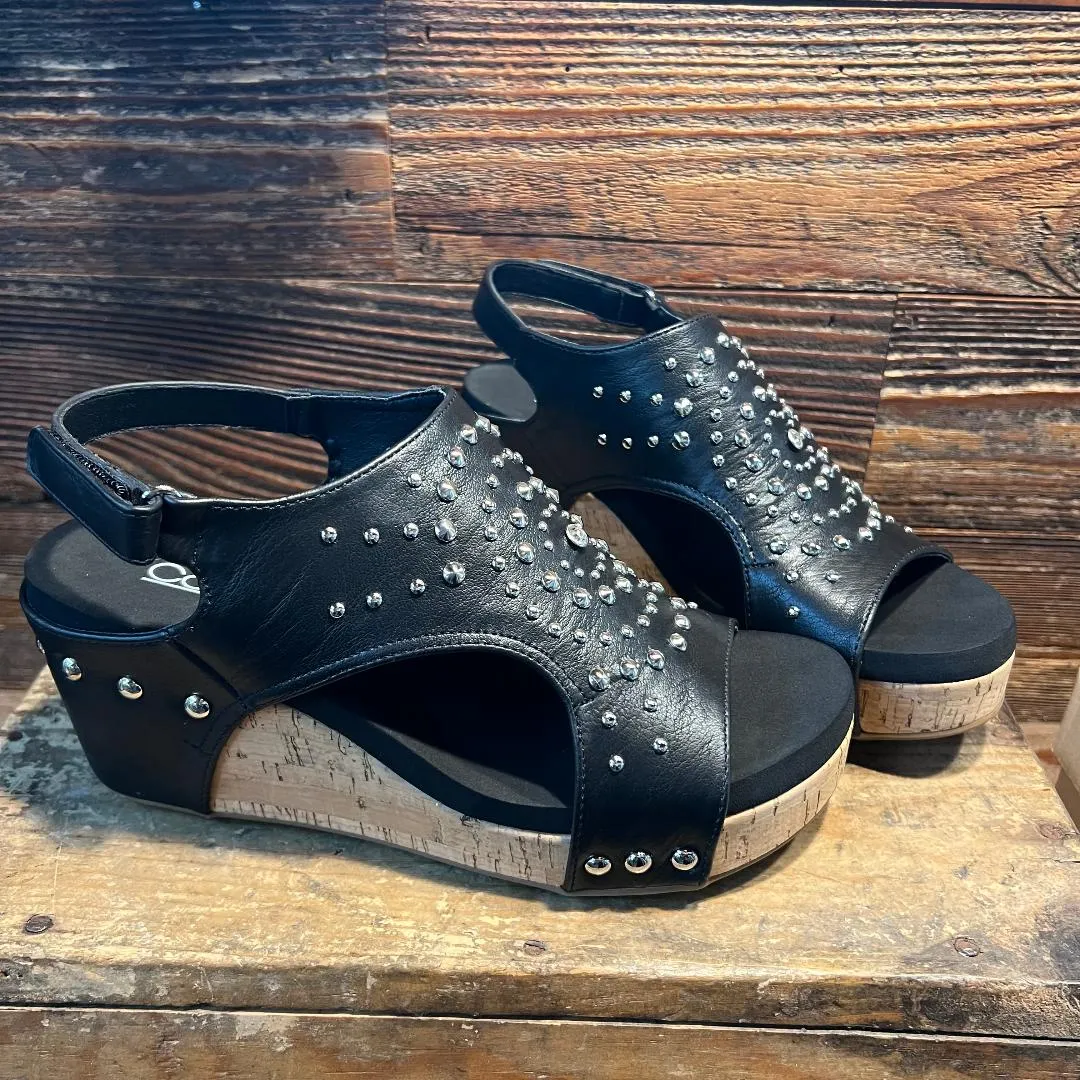 Docie Doe Silver Stud & Black Wedge/Sandal