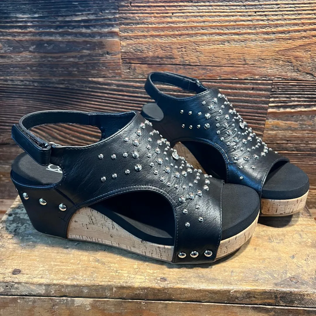 Docie Doe Silver Stud & Black Wedge/Sandal