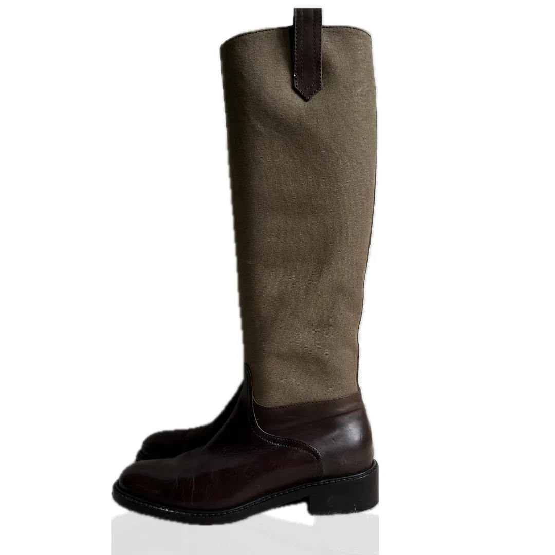 Dries Van Noten Canvas And Leather Knee-High Riding Boots