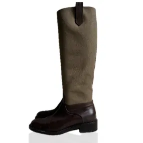 Dries Van Noten Canvas And Leather Knee-High Riding Boots