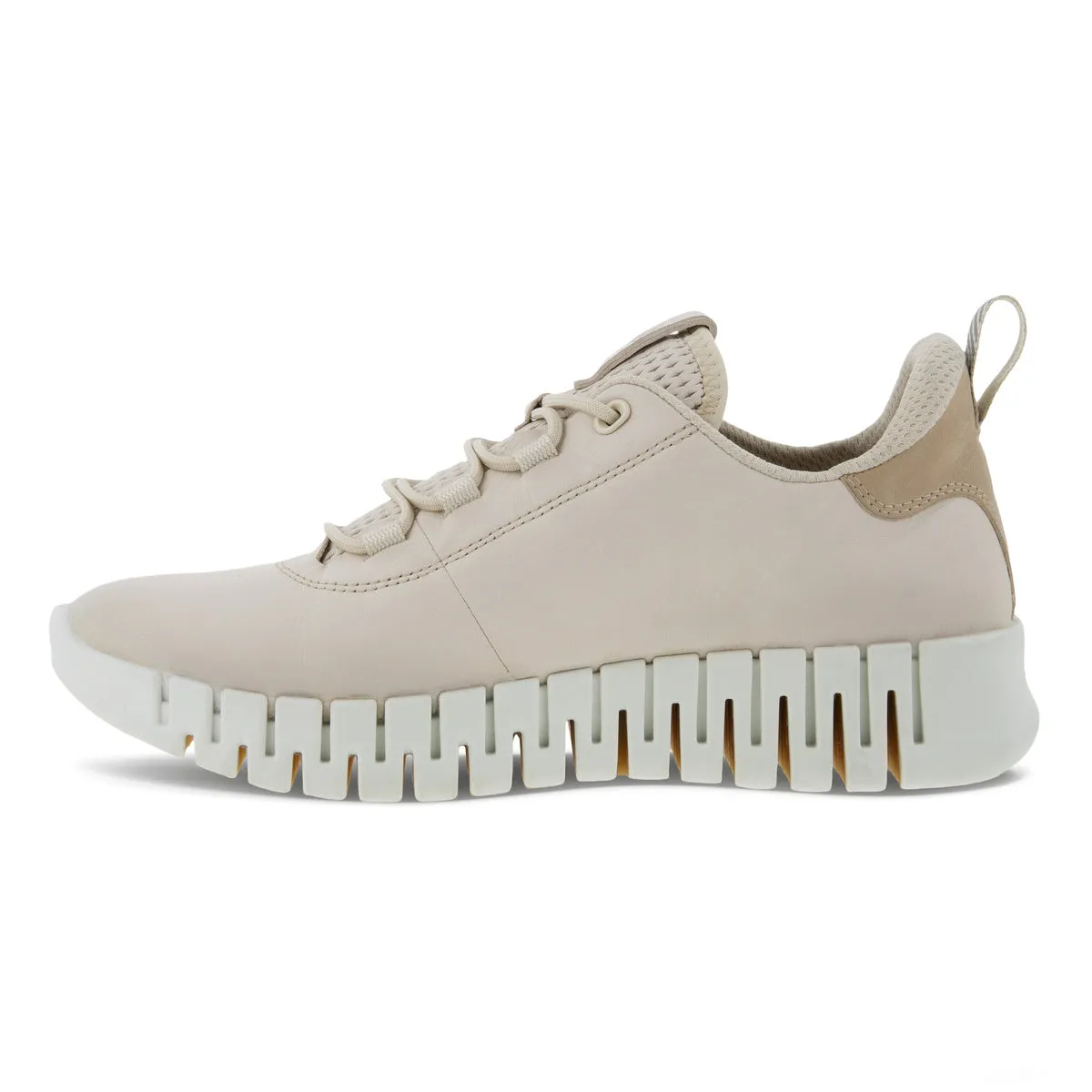 Ecco Gruuv 218203 60720 Ladies Limestone Leather Arch Support Elasticated Trainers
