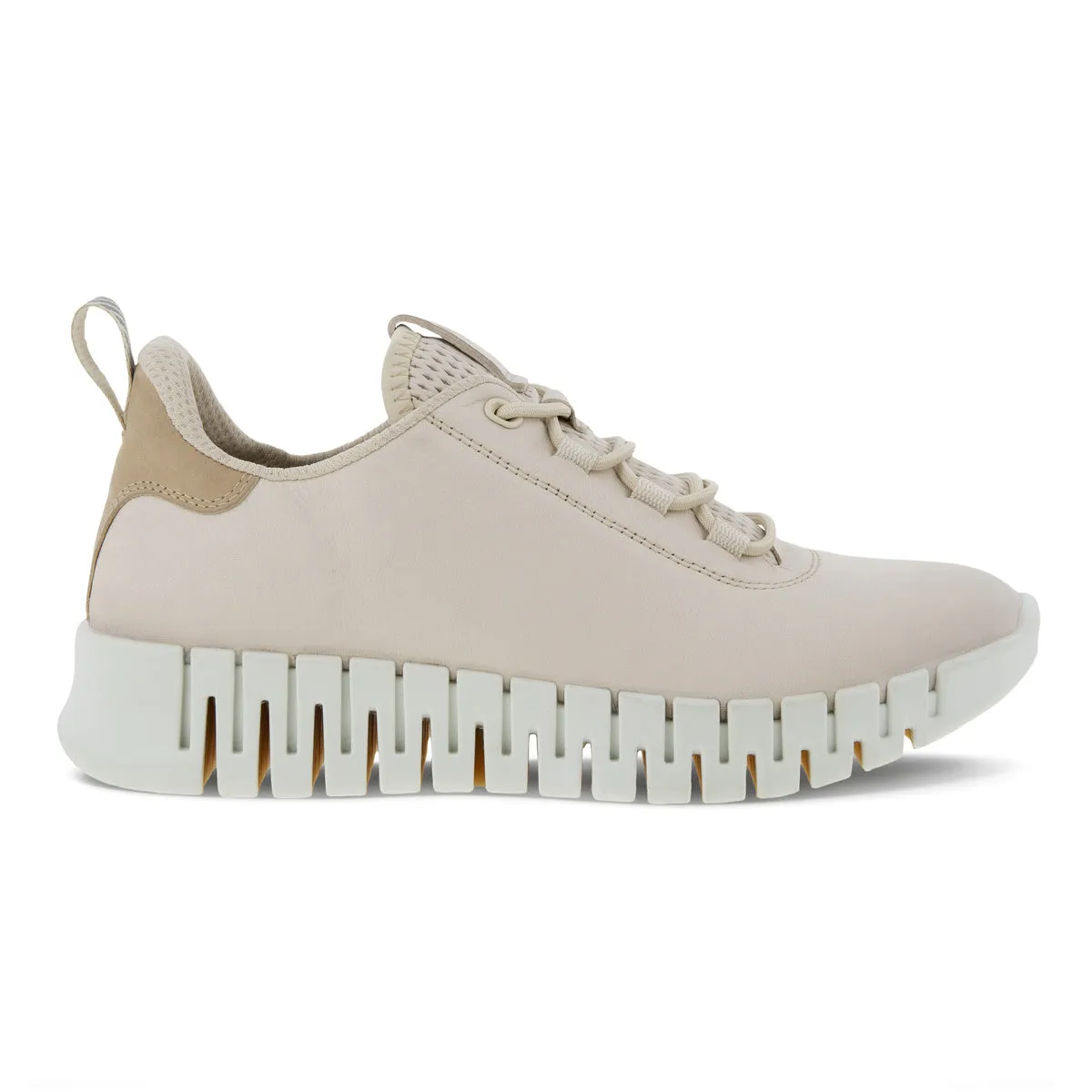 Ecco Gruuv 218203 60720 Ladies Limestone Leather Arch Support Elasticated Trainers