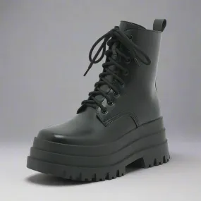Edgy Lace-Up Combat Boots with Chunky Platform - Black