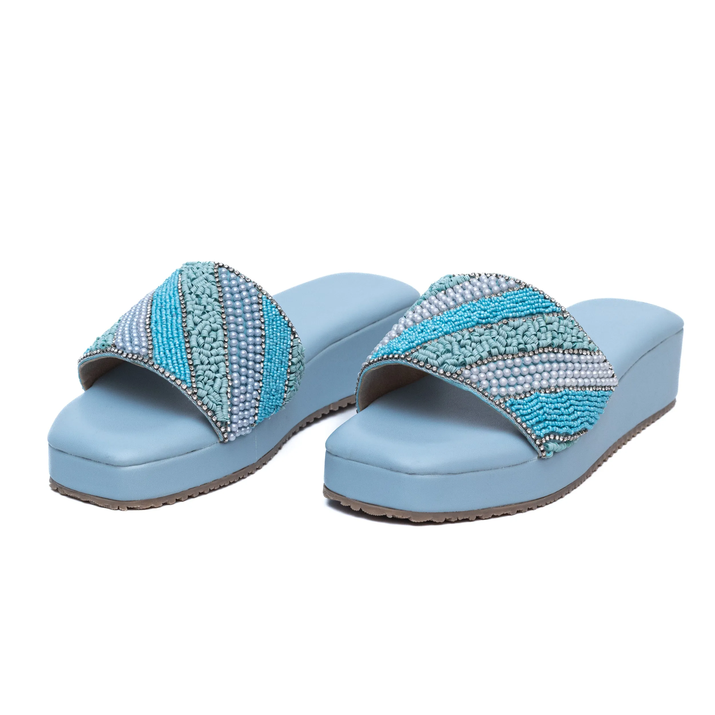 Embroidered Strap Platform - Blue