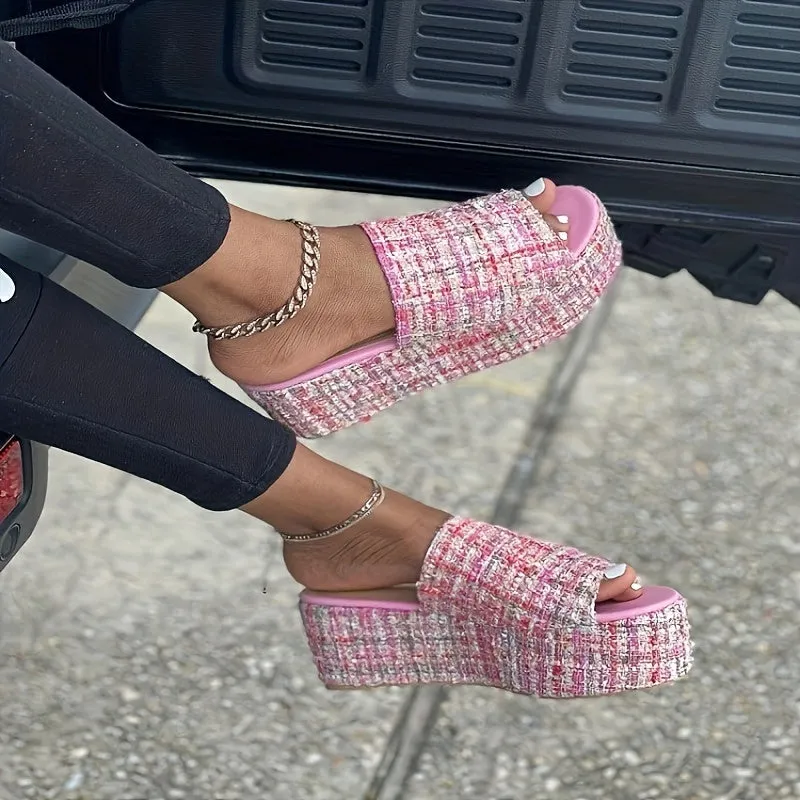 Fashion BamBoo Tweed Platform Sandals