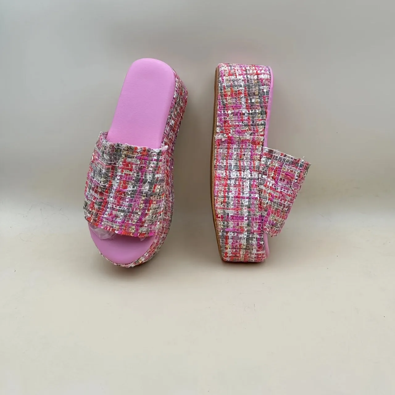 Fashion BamBoo Tweed Platform Sandals
