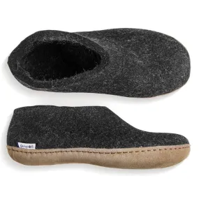 Glerups Slippers Felted Wool Shoe with Leather Sole - Charcoal