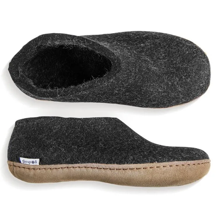 Glerups Slippers Felted Wool Shoe with Leather Sole - Charcoal