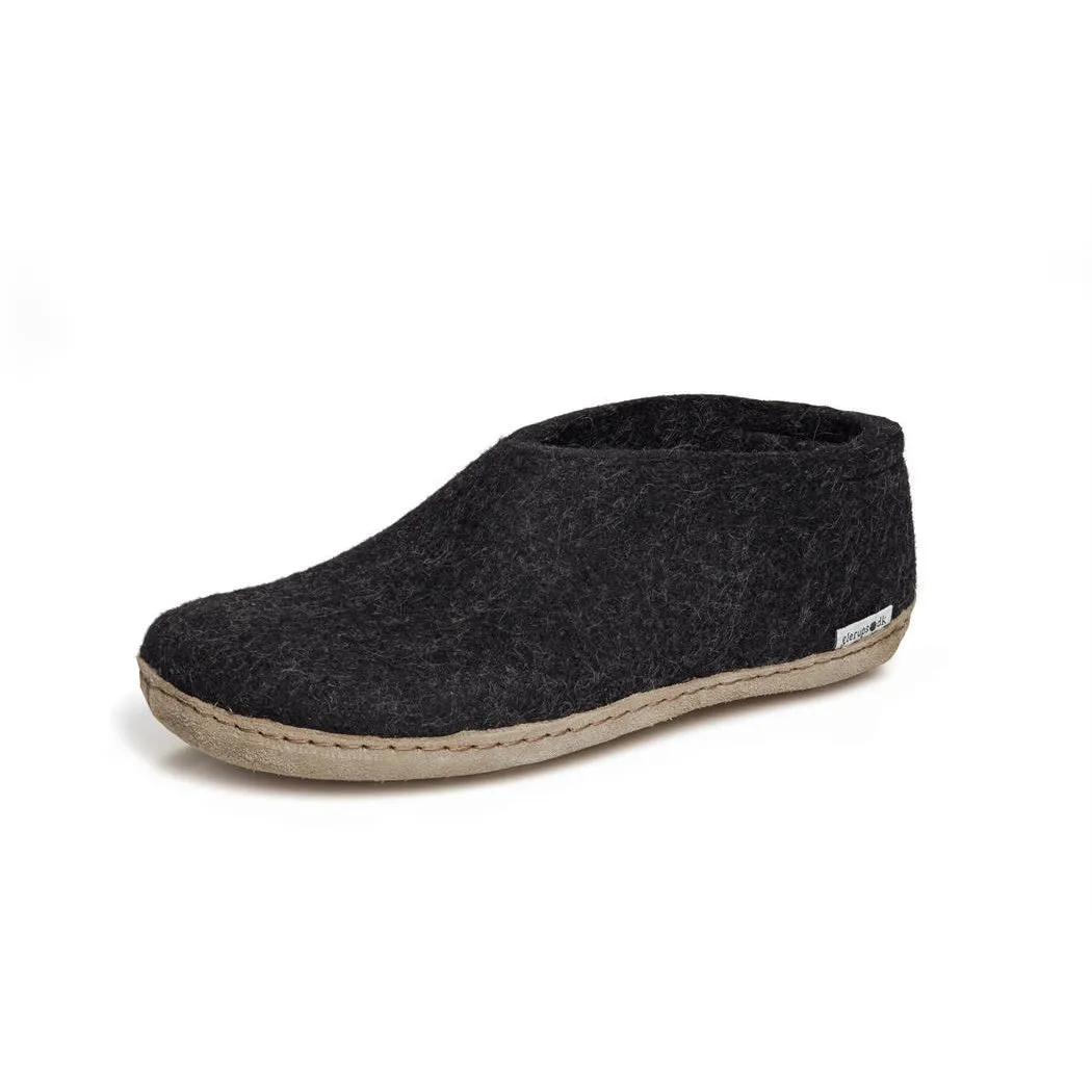 Glerups Slippers Felted Wool Shoe with Leather Sole - Charcoal