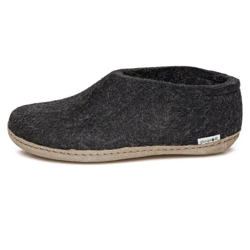 Glerups Slippers Felted Wool Shoe with Leather Sole - Charcoal