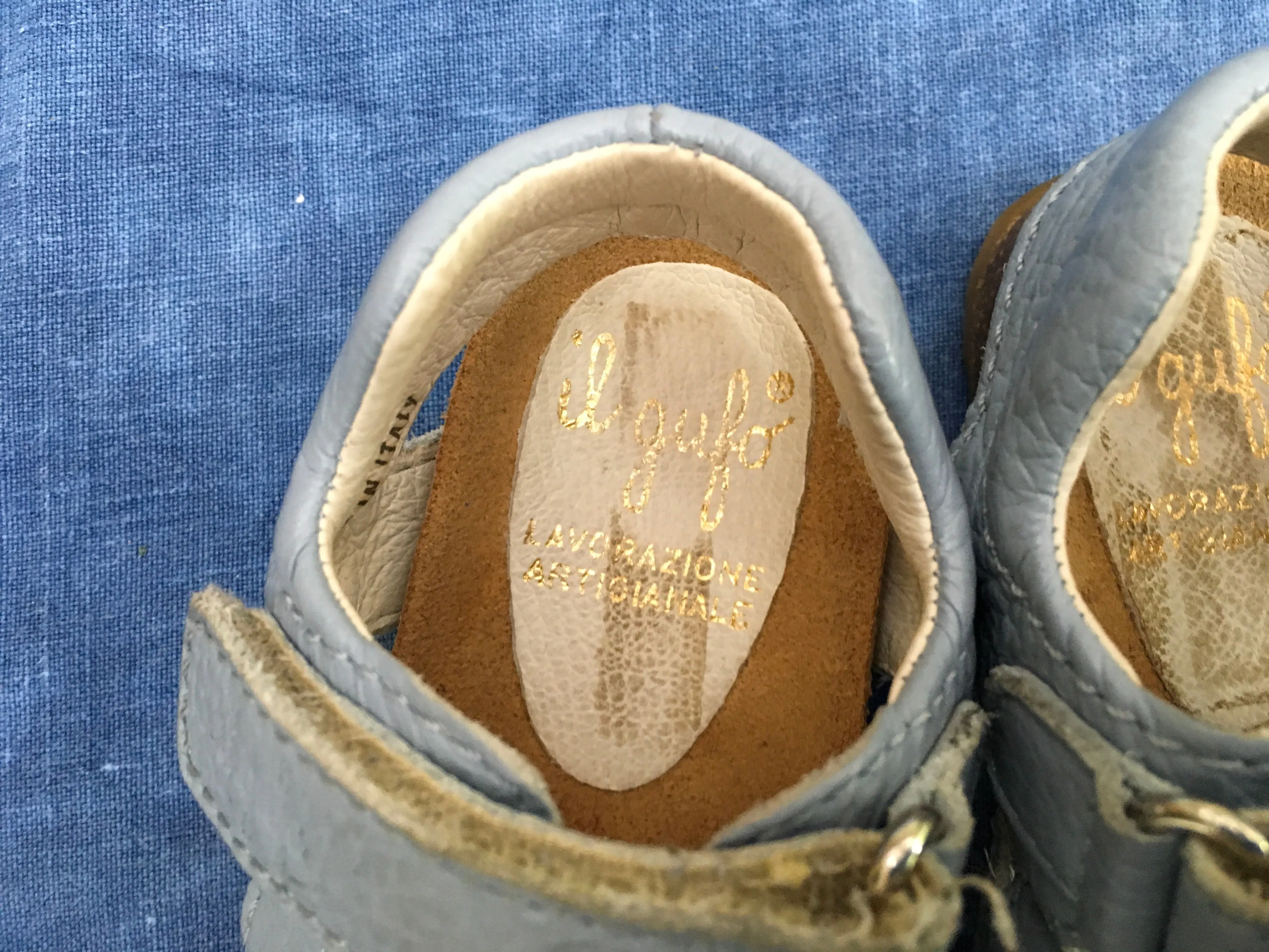 IL GUFO Velcro Strap Leather Sandals in Grey Size 21 Children
