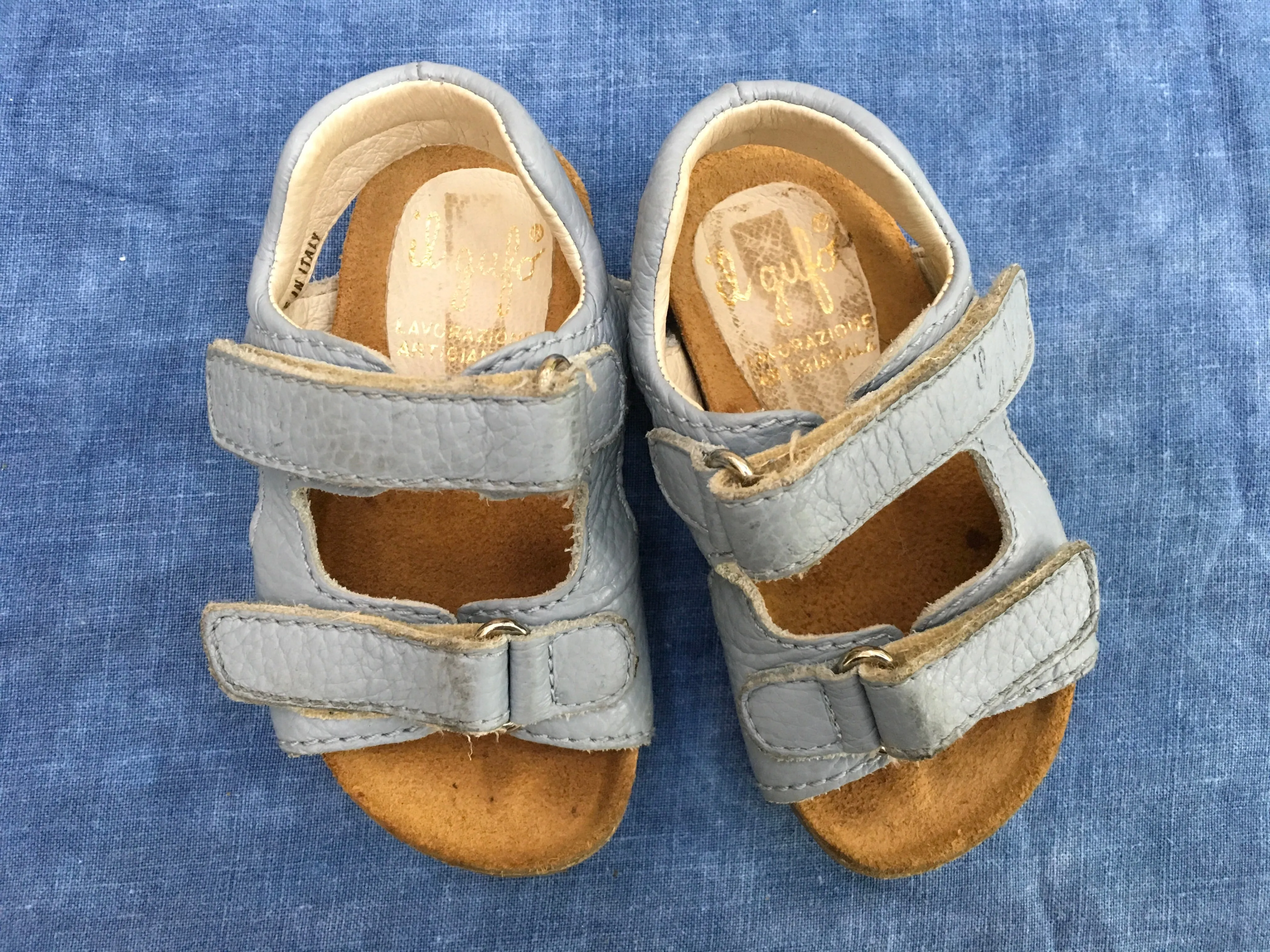 IL GUFO Velcro Strap Leather Sandals in Grey Size 21 Children