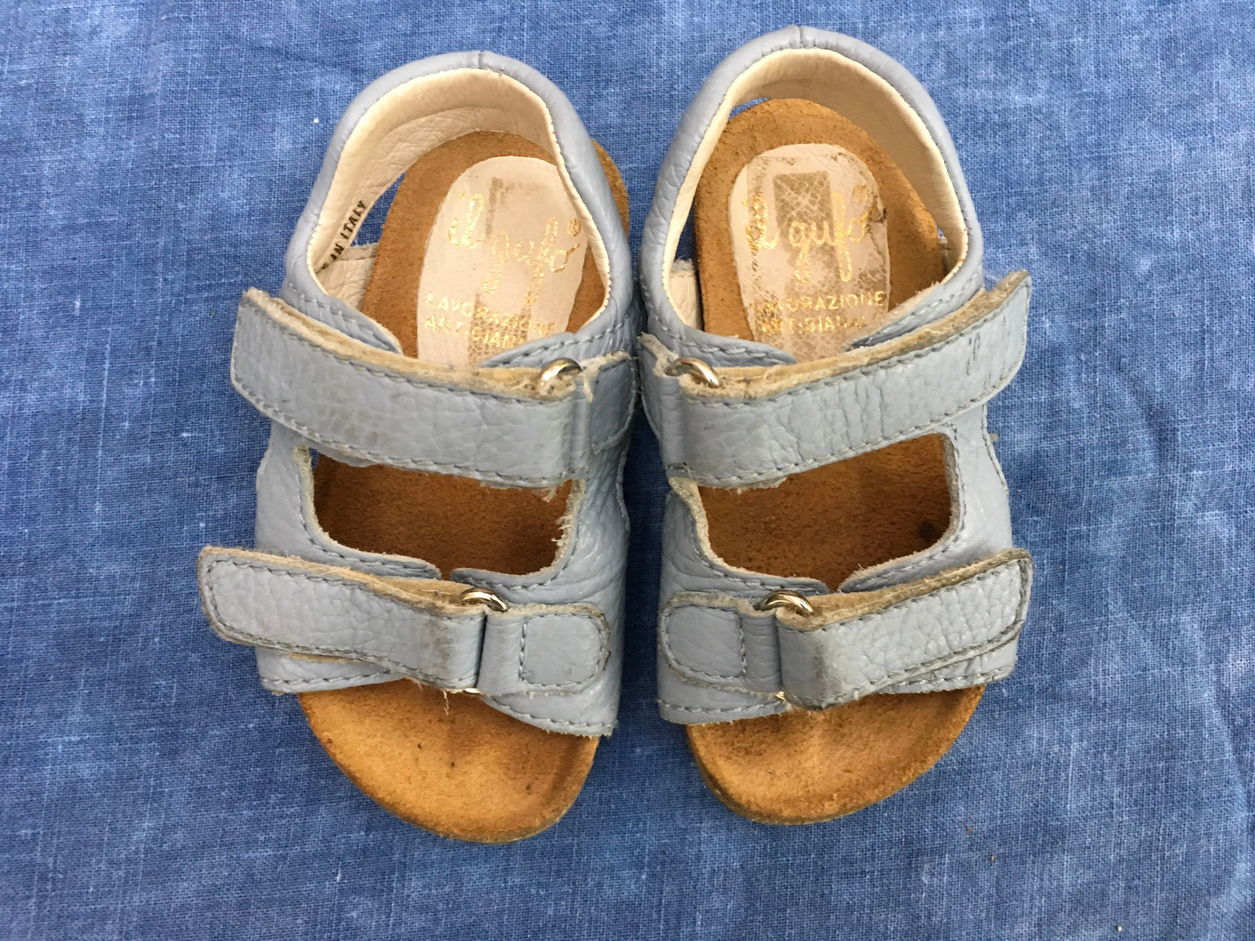 IL GUFO Velcro Strap Leather Sandals in Grey Size 21 Children