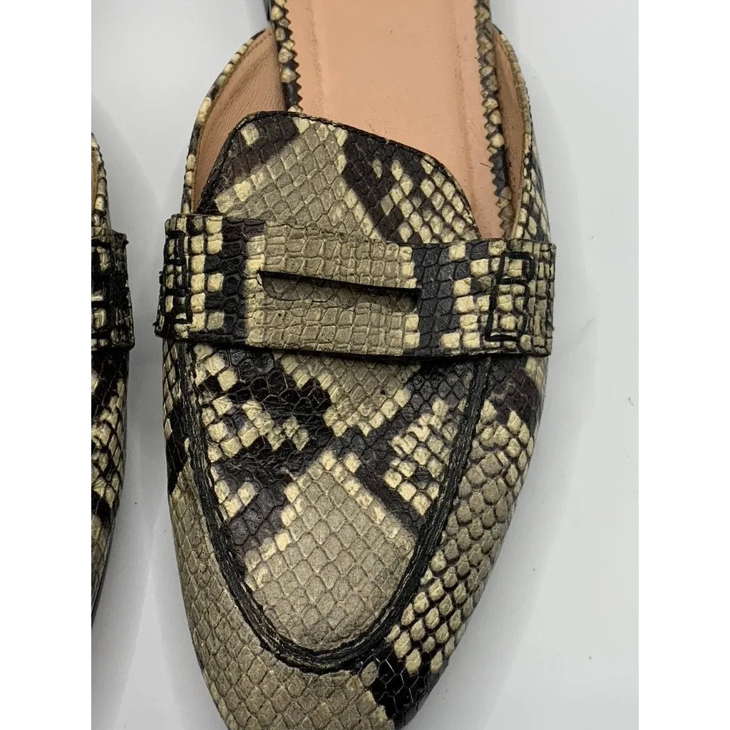J. CREW Women’s Yan Embossed Snake Skin Academy Penny Almond-Toe Mules SZ 9