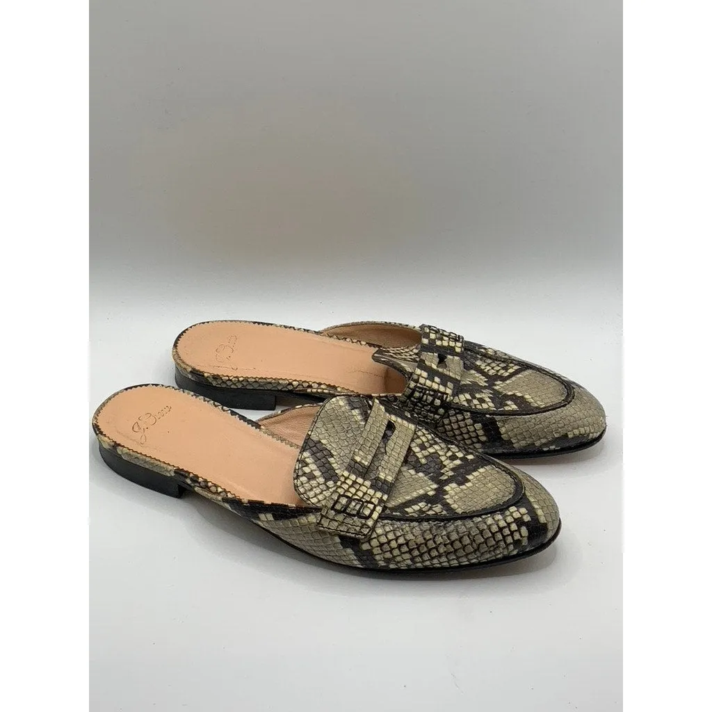 J. CREW Women’s Yan Embossed Snake Skin Academy Penny Almond-Toe Mules SZ 9