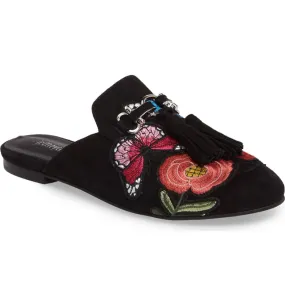 Jeffrey Campbell Apfel Tassel Slide Mules Black Suede Printed Slide Slip On Flat