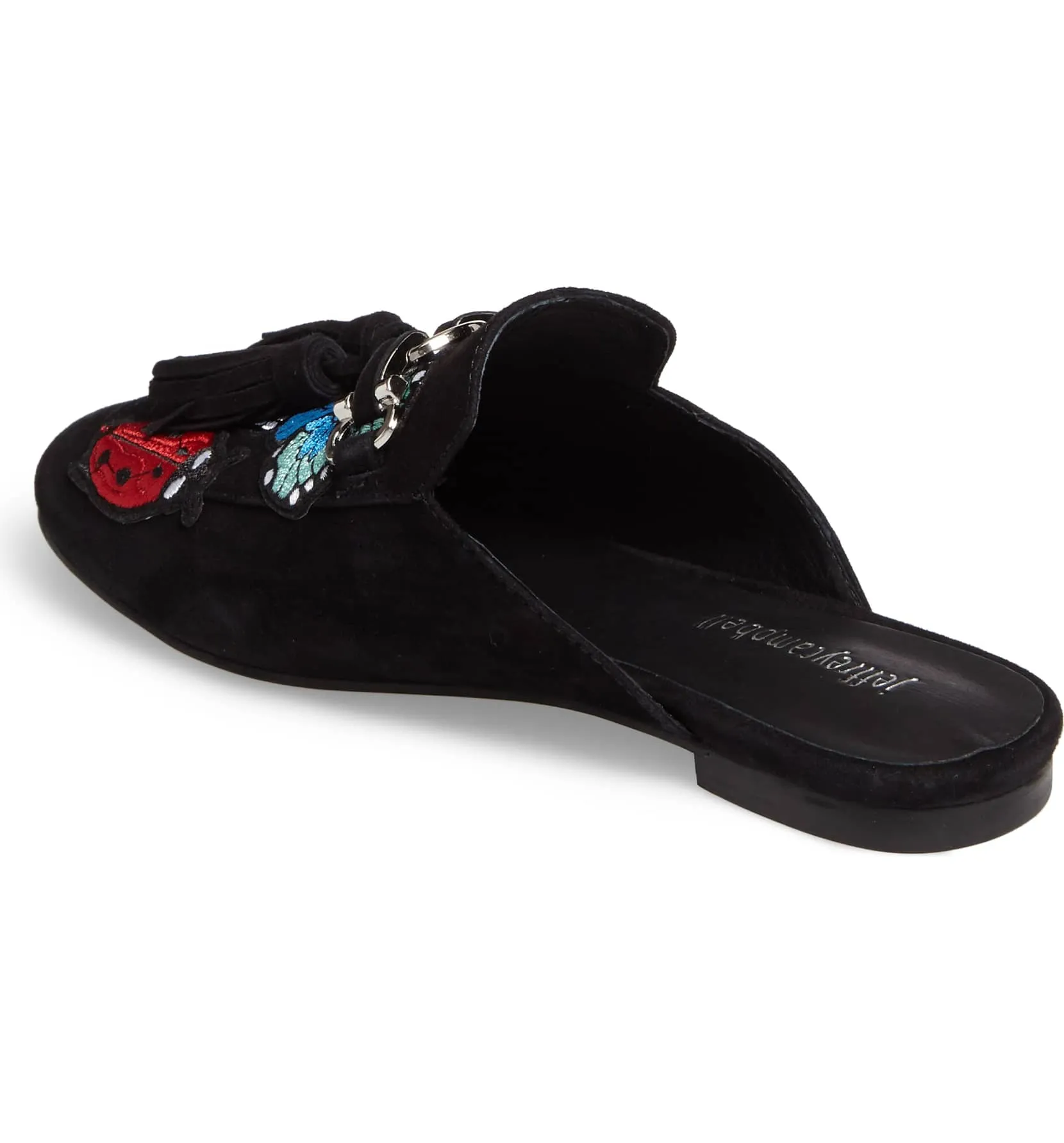 Jeffrey Campbell Apfel Tassel Slide Mules Black Suede Printed Slide Slip On Flat