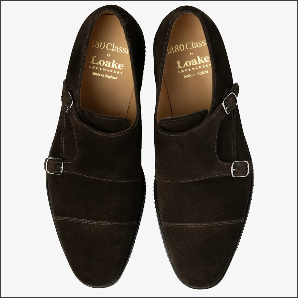 Loake Cannon Dark Brown Suede Buckle Monk Shoe@