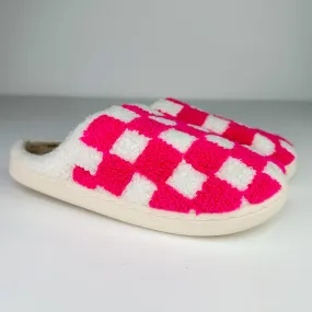 Love Check White Fleece Slippers