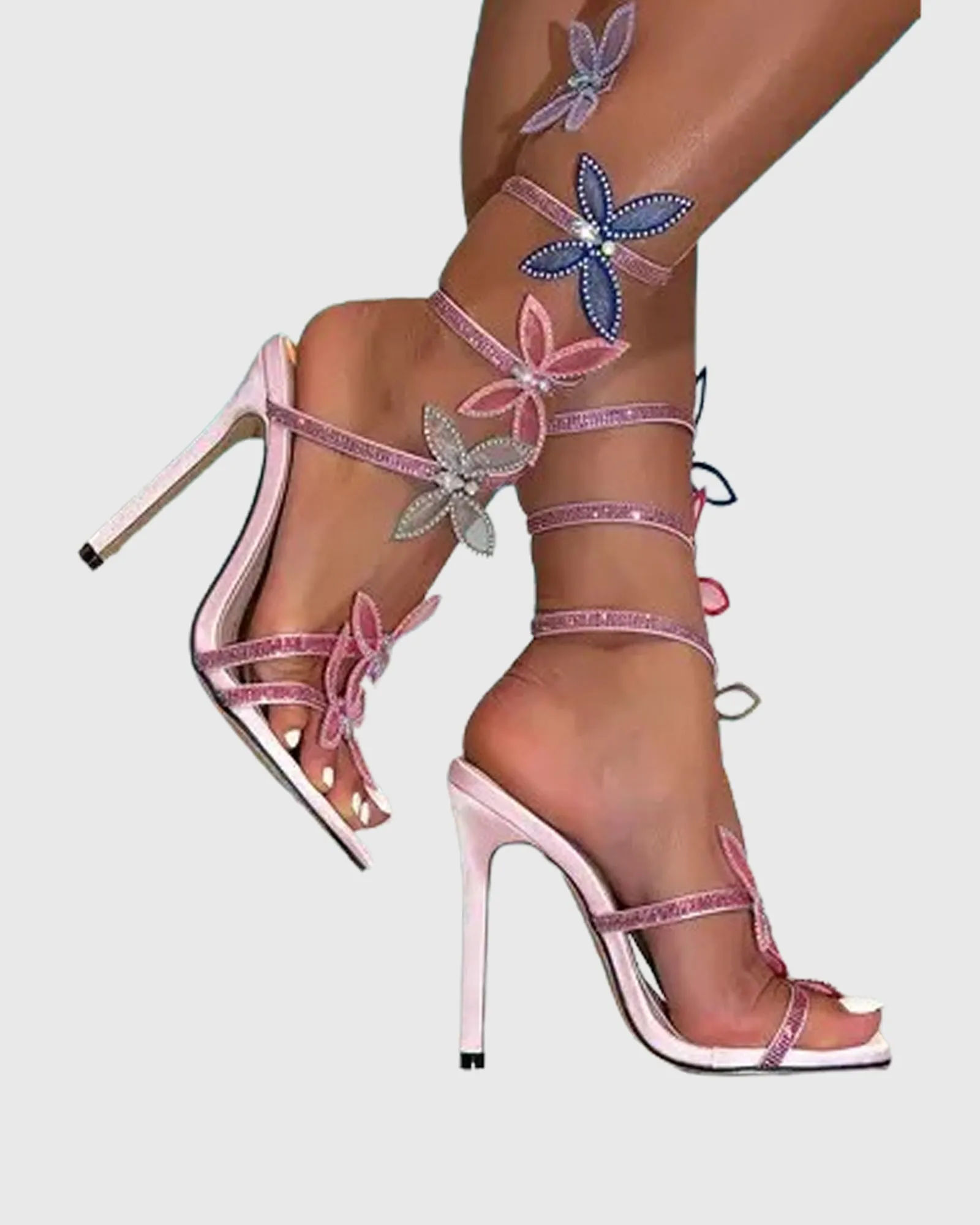 Luciana Rhinestone Butterfly Snake Sandals In Pink