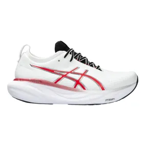 Men's Asics Gel-Nimbus 25 Anniversary, White/Classic Red, 14 D Medium