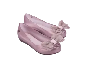 Mini Melissa Ultragirl Sweet | Glitter Pink Kids Flat Shoes with Double Bow