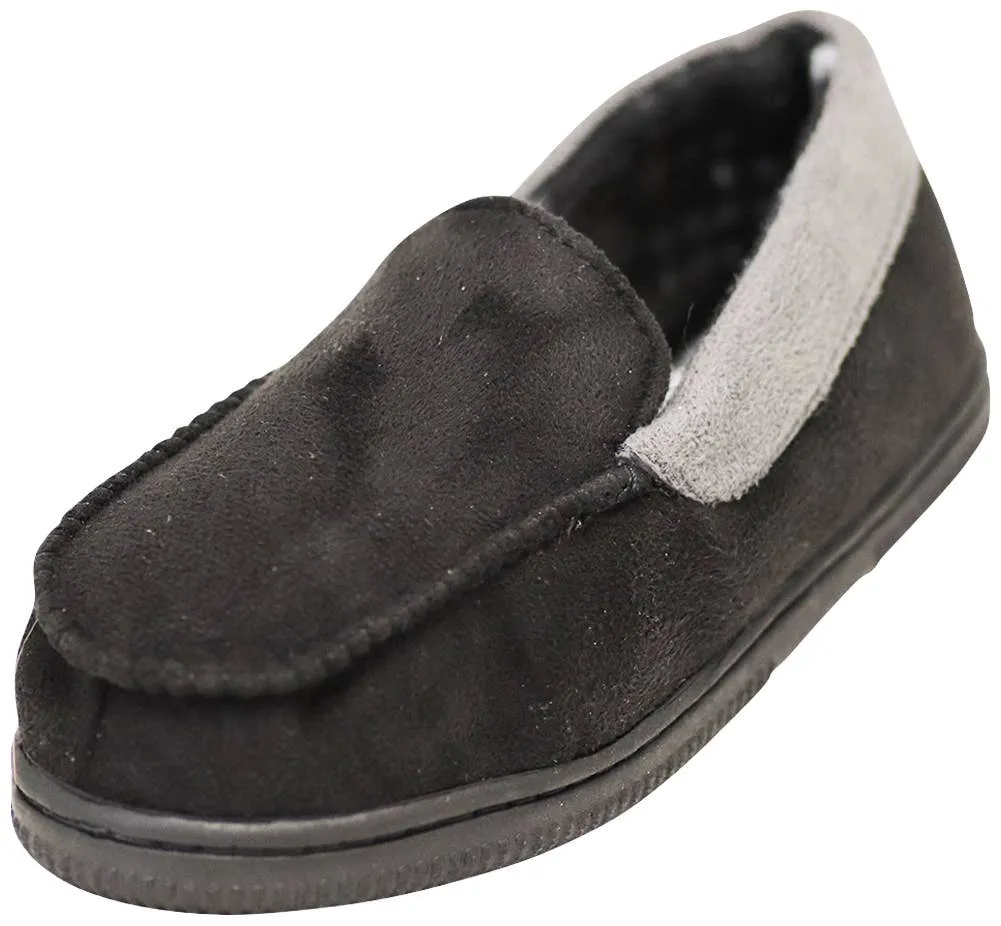 Norty Boys 11-3 Black Grey Moccasin Slipper 17501