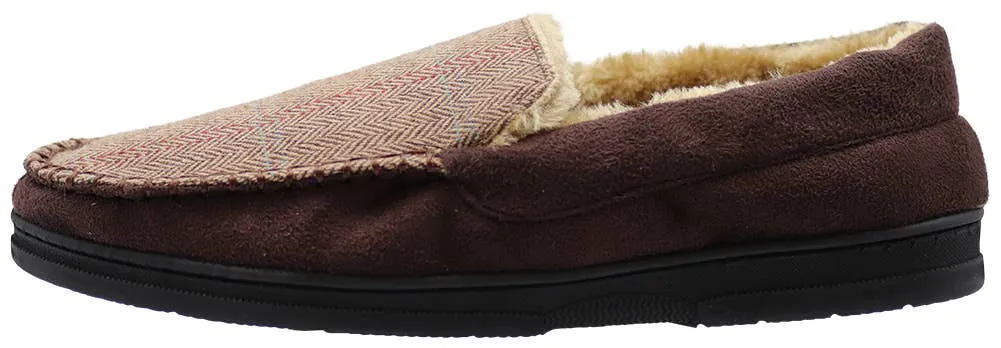 NORTY Mens M-2XL Brown Herringbone Slippers 15070