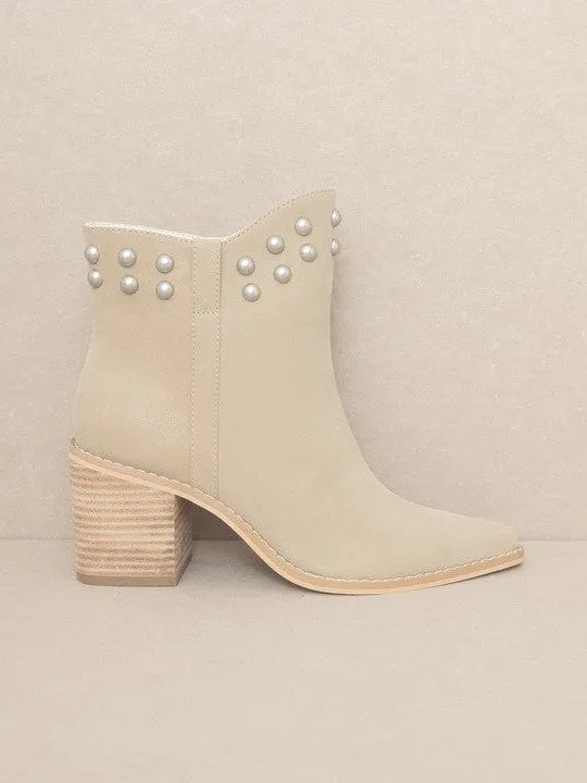 OASIS SOCIETY Taupe and Pearls Alofi - Pearl Collar Booties