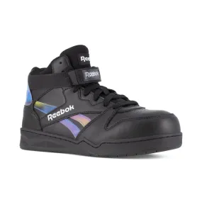 Reebok Women's High Top Bb4500 Work Sneaker Composite Toe Rb494 In Black And Holographic Spectrum
