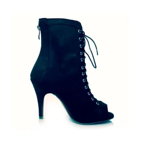Sierralynn - Open Toe Faux Suede Lace Up Latin Dance Booties (Street Sole)