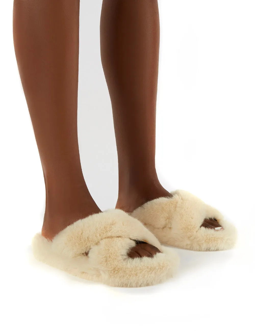 Snuggles Cream Fluffy Faux Fur Slippers