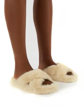 Snuggles Cream Fluffy Faux Fur Slippers