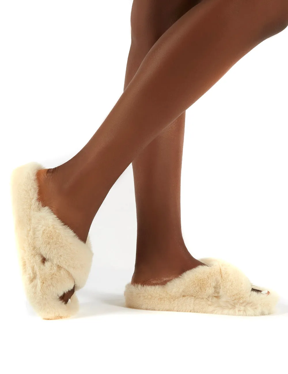 Snuggles Cream Fluffy Faux Fur Slippers