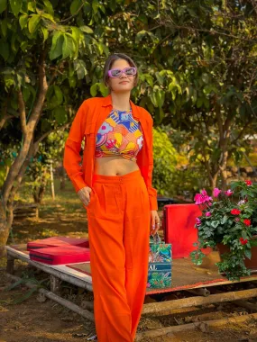 Style Quotient Women Orange Solid Shirt with Trousers