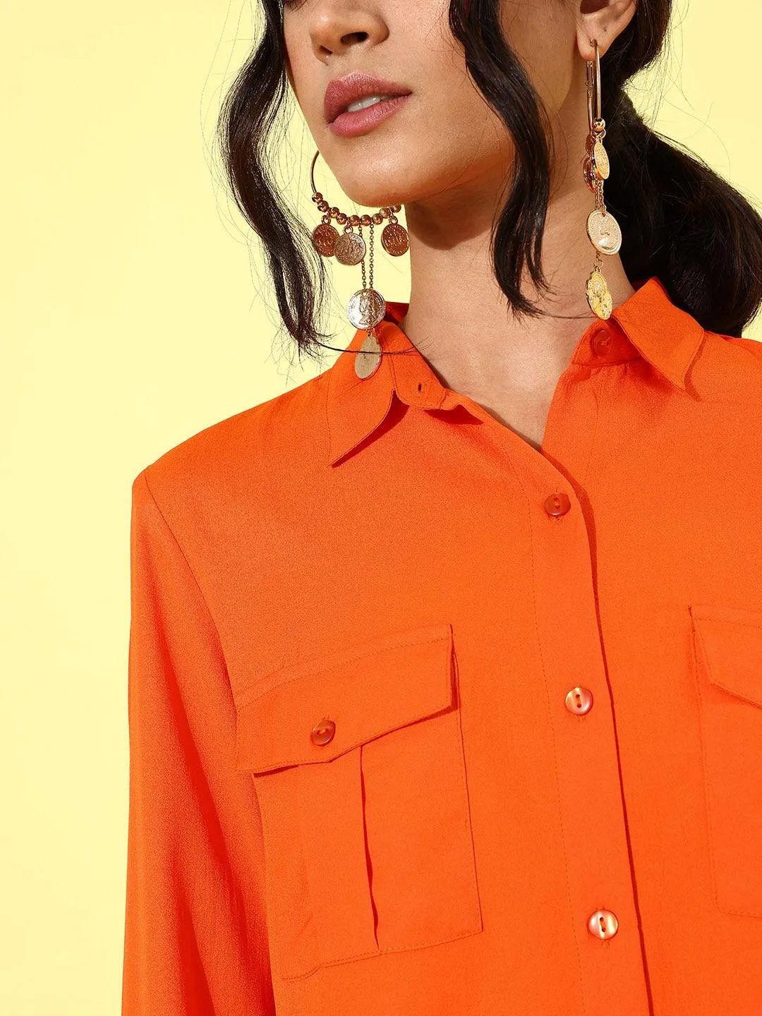 Style Quotient Women Orange Solid Shirt with Trousers