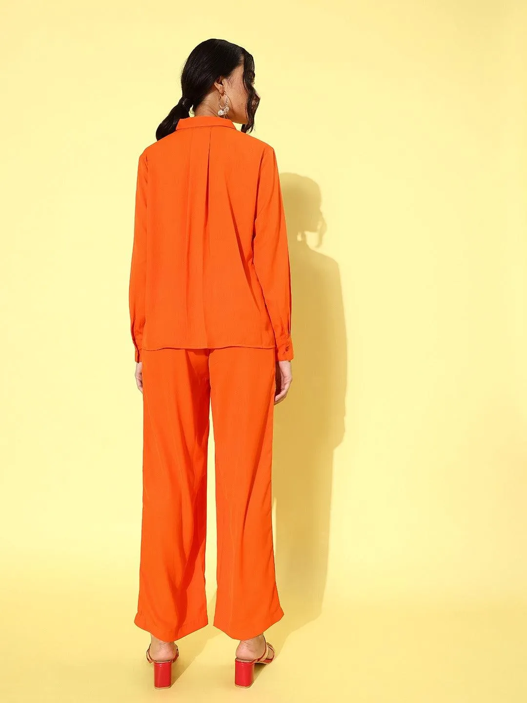 Style Quotient Women Orange Solid Shirt with Trousers
