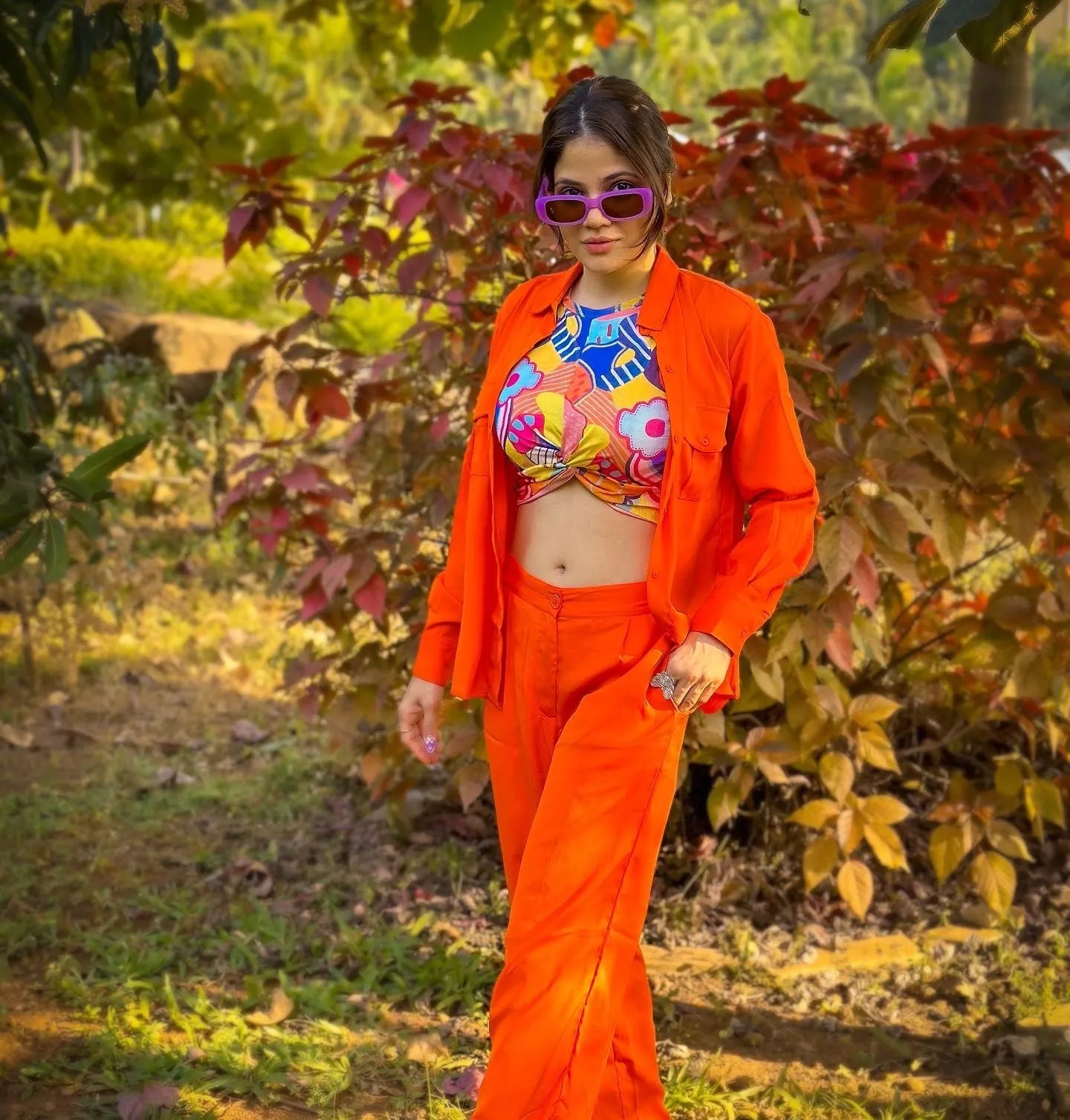 Style Quotient Women Orange Solid Shirt with Trousers