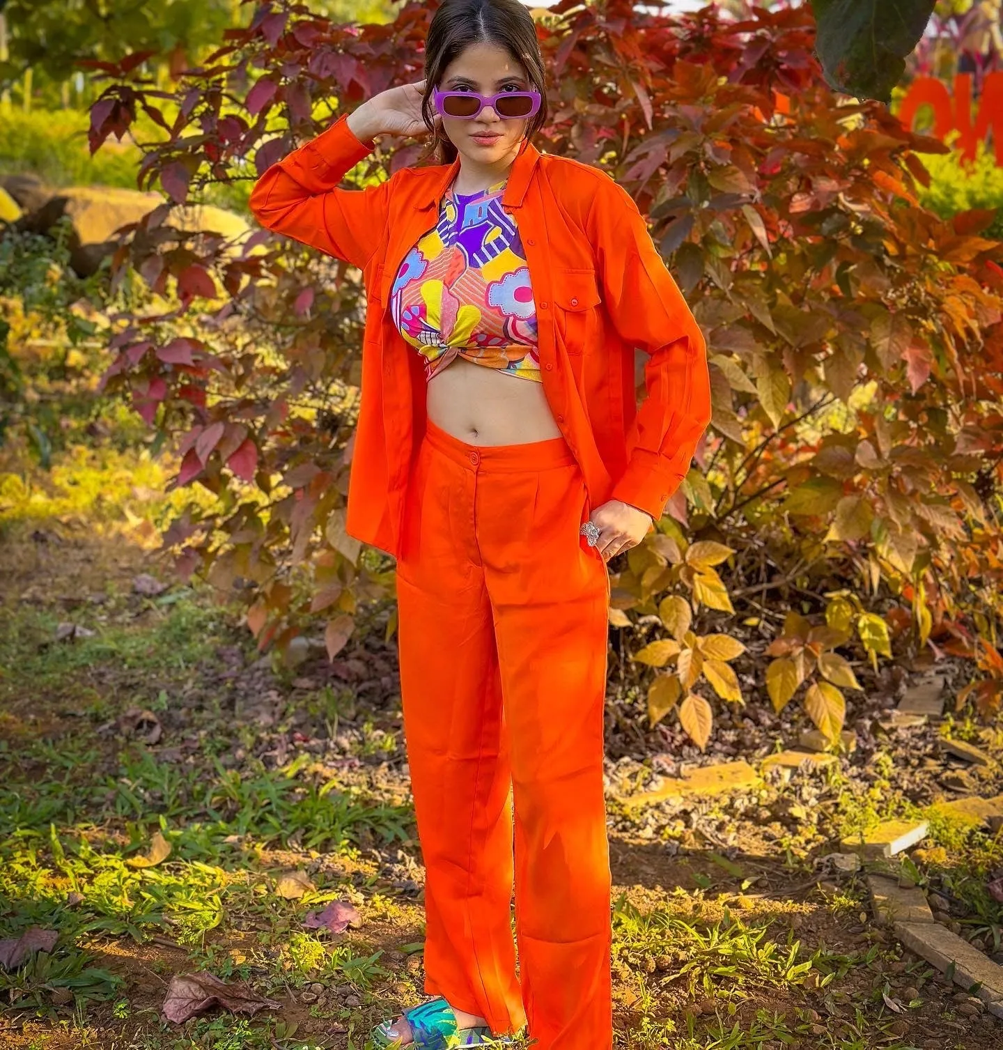 Style Quotient Women Orange Solid Shirt with Trousers