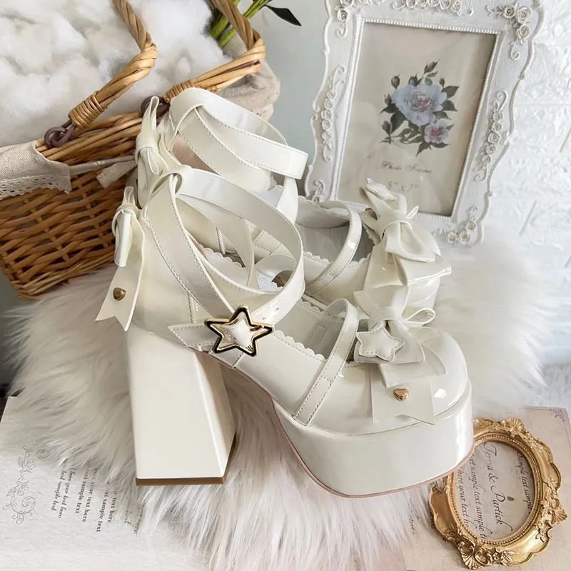 Sweet Bow White Mary Janes High Heels