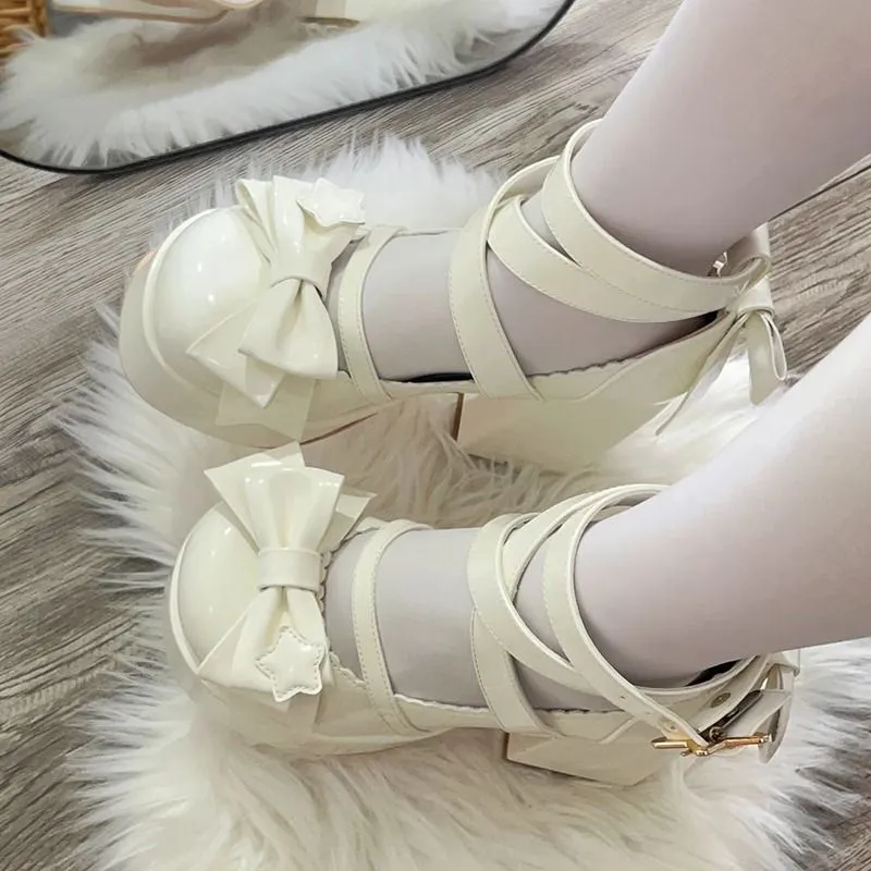 Sweet Bow White Mary Janes High Heels