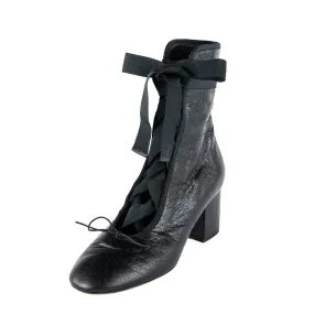 Valentino Black Leather Lace Up Boots Size 7 | 37